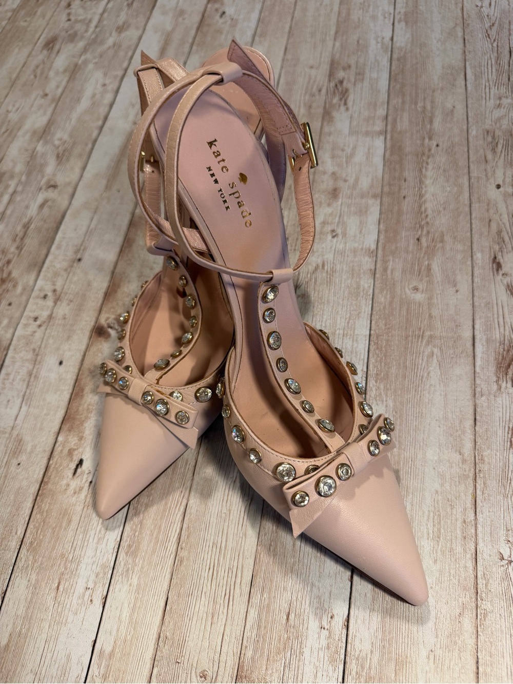 kate spade Blush Pink Crystal-Embellished Pointed-Toe Ankle-Strap Pumps